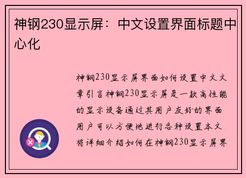 神钢230显示屏：中文设置界面标题中心化